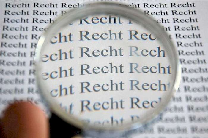 Lupe, die das Wort Recht zeigt